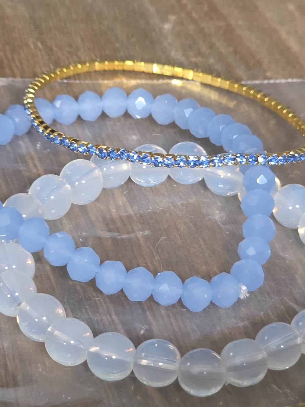 Blue and Gold Beaded Bracelet Set — Elegant Stack